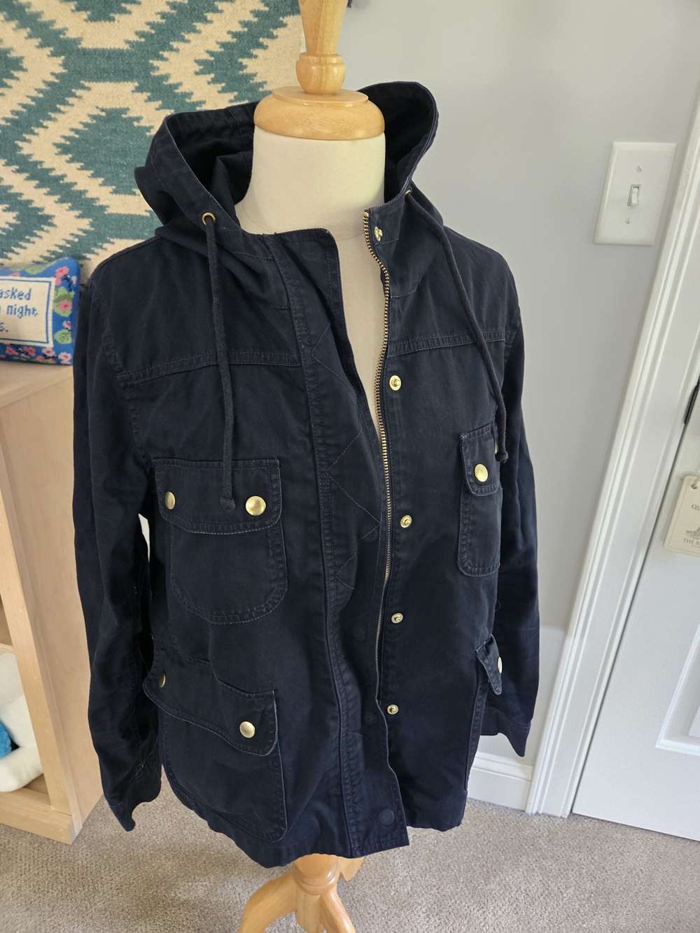 J. Crew Navy Hooded Field Utility Chore Jacket Coat Cotton Women's Size Xl